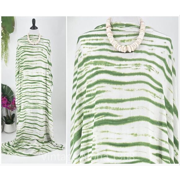 Green/White Tie Dye Tropical MAXI SARONG Kīkepa Pareo Beach Wrap Skirt - Picture 3 of 4